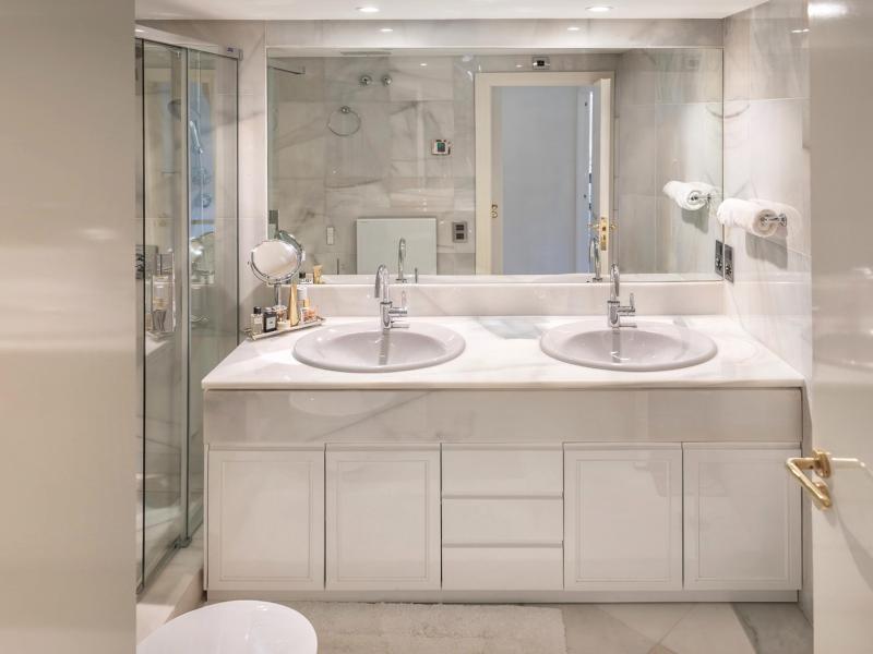 Marble bathroom with double vanity